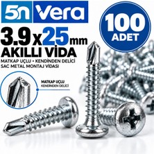 5n Vera 3.9X25 mm Akıllı Vida 100 Adet – Matkap Uçlu Kendinden Delici Sac Metal Montaj Vidası