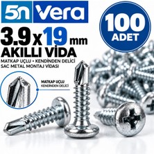 5n Vera 3.9X19 mm Akıllı Vida 100 Adet – Matkap Uçlu Kendinden Delici Sac Metal Montaj Vidası