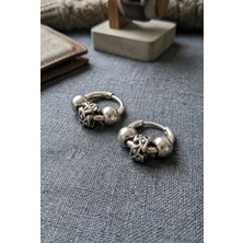 Velcari Erkek Çelik Viking Motifli Topuzlu Antik Gümüş Renk Halka Küpe