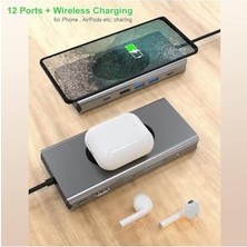 TeknoKapsül W13 Macbook Uyumlu Type C To 4K HDMI - 2*usb3.0-3*usb2.0 VGA Sd/tf Audıo Lan Wireless Şarj 13IN1 Hub Çevirici