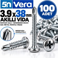 5n Vera 3.9X38 mm Akıllı Vida 100 Adet – Matkap Uçlu Kendinden Delici Sac Metal Montaj Vidası
