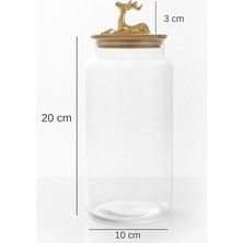 TeknoKapsül 1400 ml Borosilikat Cam Kavanoz - Altın Geyikli Figür Bambu Kapaklı Lüks Saklama Kabı