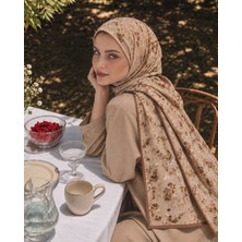 Revam Collection Çiçek Desen Pamuk Soft Şal Sütlü Kahve