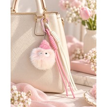 Kumru Studio Puffy Pudra Pembe Bereli Ponpon Çanta Charmı