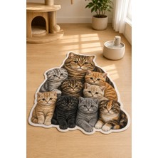 Zng Design Home British Shorthair Çok Renkli Kedi Figürlü Mama Halısı ve Paspası, Kaymaz Yıkanabilir, Farklı Ölçü