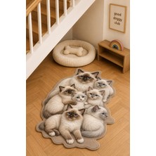 Zng Design Home Ragdoll Krem-Kahverengi Kedi Figürlü Mama Halısı ve Paspası, Kaymaz Yıkanabilir, Farklı Ölçü