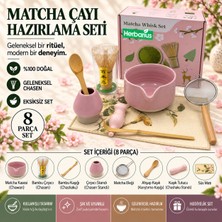 Herbarius 8 Parça Mat Pudra Pembe Renk Matcha Çayı Hazırlama Seti - Geleneksel Japon Matcha Seti