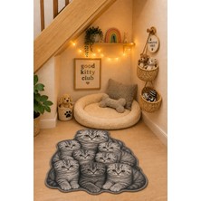 Zng Design Home Scottish Fold Gri Kedi Figürlü Mama Halısı ve Paspası, Kaymaz Yıkanabilir, Farklı Ölçü