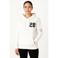 Üç Iplik Kapüşonlu Ön ve Arka Baskılı Sweatshirt Hoodie - Beyaz