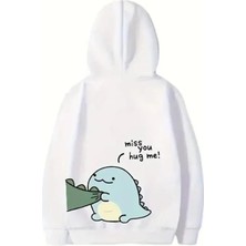 Sevgililer Günü Baskılı Oversize Kapüşonlu Sweatshirt Hoodie - Beyaz
