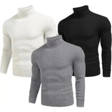 3 Adet Unisex Kaşkorse Boğazlı Full Likralı Fitilli Body Kazak