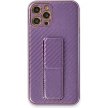 Pr Store Apple Iphone 12 Pro Kılıf Coco Karbon Standlı Kapak - Mor