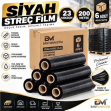 Evimdeyokyok Siyah Streç Film 23 Mikron 200 Metre 6'lı Koli Palet Sarma ve Ambalaj Filmi