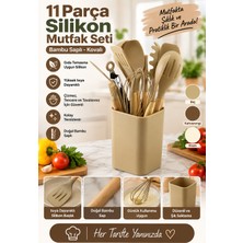 Yenilig 11 Parça Silikon Mutfak Gereçleri Seti – Bambu Saplı – Standlı Kaşık Spatula Seti