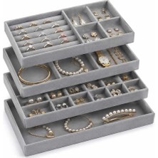 Kadife Takı Organizer Seti, 4 Modüllü, Yüzük, Küpe, Kolye ve Bileklik Düzenleyici