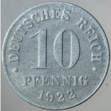 Banknoting Almanya 10 Pfennig 1922 Çinko.