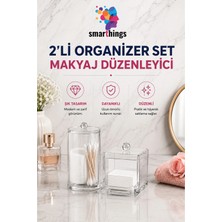 2'li Şeffaf Akrilik Makyaj Organizer Seti, Pamukluk ve Çubukluk