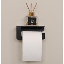 Yapışkanlı ve Vidalı Mat Siyah Telefon Raflı Tuvalet Kağıtlığı Wc Kağıtlık Tuvalet Kağ