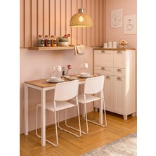 Minimal Meşe Desenli Çok Amaçlı Mutfak Masası – 116X45X75CM / Beyaz Metal Profil Ayaklı