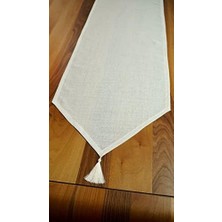 TeknoKapsül Simli Keten Runner Püsküllü, Kırık Beyaz, 45X150CM
