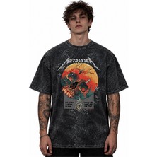 Sevbano Metallica Rock Metal Müzik Grubu Baskılı Unisex Oversize Vintage Yıkamalı Tişört