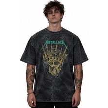 Sevbano Metallica Rock Metal Müzik Grubu Baskılı Unisex Oversize Vintage Retro Yıkamalı Tişört