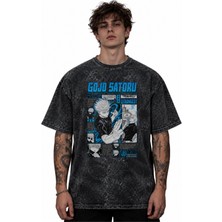 Sevbano Gojo Satoru Jujutsu Kaisen Anime Baskılı Unisex Oversize Vintage Retro Yıkamalı Tişört