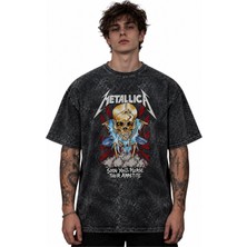 Sevbano Metallica Rock Metal Müzik Grubu Baskılı Unisex Oversize Vintage Retro Yıkamalı Tişört
