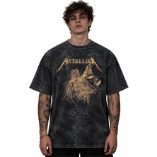 Sevbano Metallica Rock Metal Müzik Grubu Baskılı Unisex Oversize Vintage Retro Yıkamalı Tişört