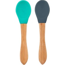 Oioi Bambu Saplı Silikon Mama Kaşığı 2li Aqua Green / Deep Blue
