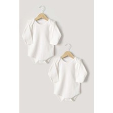 Ayrex %100 Pamuklu Interlok Beyaz Uzun Kol Basic 2'li Bebek Body Zıbın Set