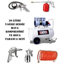 Ayrex 50 Litre Yağsız Sessiz Hava Kompresörü, Boya Tabanca Seti