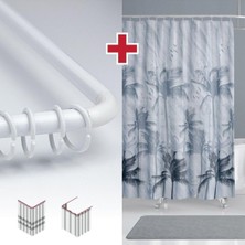 Ayrex Tropik Home Fırtına Desen Banyo Perdesi Askı Hediyeli 180X200CM Tek Kanat Gri Duş Perdesi,