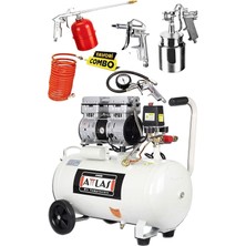 Ayrex 50 Litre Yağsız Sessiz Hava Kompresörü, Medikal Kompresör, 5 Parçalı Havalı Alet Seti,
