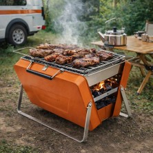 Ayrex Katlanabilir Portatif Kamp Mangalı, Bavul Tipi Taşınabilir Kömürlü Bbq Izgara, Turuncu