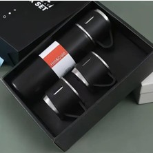 Ayrex Termos Seti, Paslanmaz Çelik Termos 500ML, 2 Fincan Ile, Seyahat Seti, Siyah