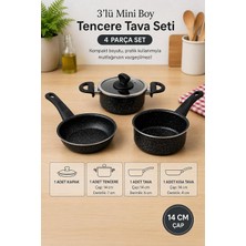 Ayrex Granit Görünümlü 4 Parça Mini Tencere Tava Seti (14 cm Çap) 3 Tencere 1 Kapak