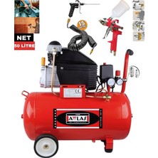 Ayrex 50 Litre 2 Hp Monofaze Hava Kompresörü, 15 Metre Hortum, Üstten Depolu Boya Tabancası