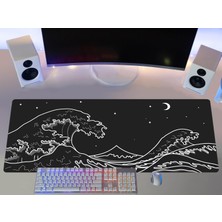 Ayrex Gamer Mouse Pad 90X40 Mouse Pad Xxl Büyük Oyuncu Kanagawa Mousepad (Black Kanagawa, 90X40 cm
