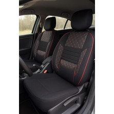 Ayrex Citroen C5 Sedan 2007 ile Uyumlu Koltuk Kılıfı Seti, Siyah-Kırmızı, Deri Detaylı, Tam S