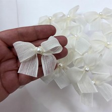 Light of Love Inci Detaylı Krem Keten Kurdele Hazır Fiyonk - 25 Adet