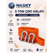 Ayrex 5 Ton Araç Çekme Halatı 3 Metre 5 cm Genişlik Ce Belgeli Omega Kilit Oto Çeki Halatı (Tu