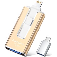 Flash Drive Sudeho USB Bellek 256 GB iPhone Için, Mfi 4'ü 1 Arada Bellek Çubuğu, Şampanya Altın Rengi