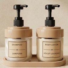 LE Paris 2’li Cam Sıvı Sabunluk Seti | El ve Bulaşık Sabunu | Standlı Banyo Düzenleyici | 425 ml x 2