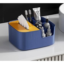 Uravas Store Çok Bölmeli Masa Üstü Organizer Kutusu – Kağıt Havlu Bölmeli, Kalemlikli, Uzaktan Kumanda, Makyaj Malzemesi ve Aksesuar Düzenleyici, Modern Tasarım, Ev ve Ofis Için (Lacivert)