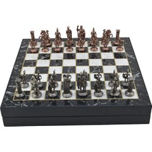 Ayrex Orta Boy Metal Roma Satranç Takımı Antik ve Mermer Desenli Sandıklı Mdf Tahtası (36X36X6