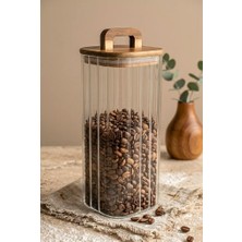Ayrex Akasya Kulplu Vakum Kapaklı Kare Çizgili Cam Kavanoz 1850 ml - Borosilikat Bakliyat ve Erzak