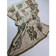 Tomris Şal Lüks Vual Ipek Şal Fular At Desenli Çift Taraflı 70 x 180 cm