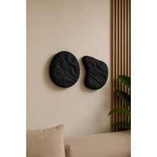 Minimalist Salon Duvar Dekoru 2 Parça Koyu Gri Dokulu Geometrik Duvar Panosu Muyika-Yuvarlak Virgül Antrasit