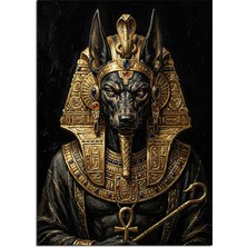 Tablomega Anubis Tanrısı Siyah Altın Firavun Başlıklı Dekoratif Kanvas - Mdf Ahşap Tablo